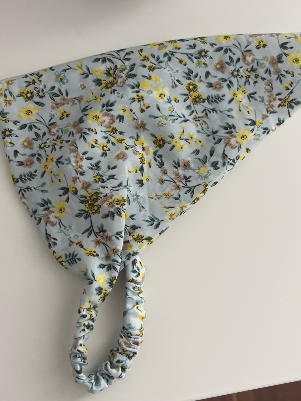 Floral Triangle Bandana Headscarf in Pale Blue and Yellow